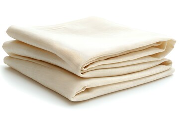 Poster - Stack of Folded Neutral Fabric Squares on White Background for Minimalist Design