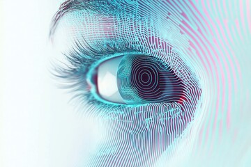 Fototapete - 3D glyph line icon representing iris recognition technology used in eye-scanning on a white background.