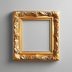 Poster - Ornate Gold Frame on Gray Background Square Format Decorative Element Elegant Design Artful