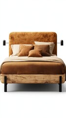 Wall Mural - Cozy modern bedroom design featuring a stylish brown bed with plush pillows and elegant lighting accents