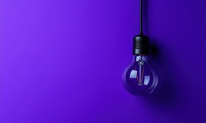 Poster - Illuminating Ideas:  A Hanging Bulb Against Vibrant Purple Background, Symbolizing Creativity and Inspiration.