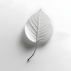 Poster - Elegant White Leaf with Detailed Veins on Clean Background Minimalist Nature Still Life