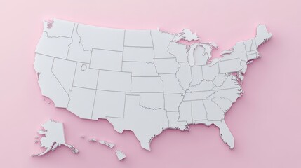  Detailed united states map on pink background for international geography projects