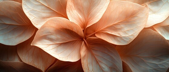 Poster - Elegant arrangement of translucent leaves in soft peach tones creating a natural pattern