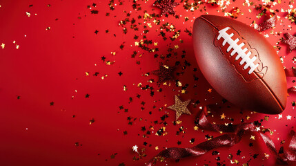 American football red team winning celebration background with gold confetti