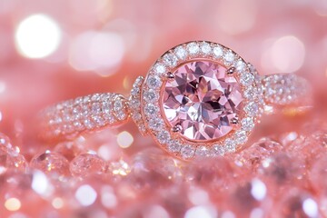 Poster - Exquisite Rose Gold Ring with Pink Gemstone on a Bed of Sparkling Gemstones
