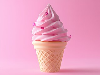 Poster - Sweet treat delight pink ice cream cone with heart shaped sprinkles on a pink background