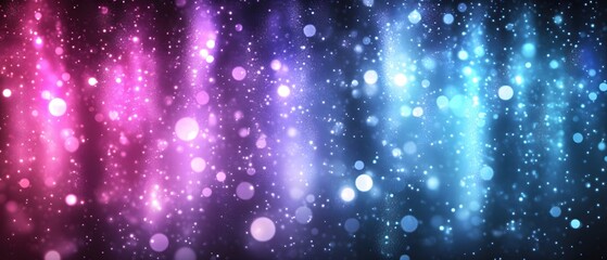 Poster - Abstract cosmic background with glowing particles and bokeh effect in pink purple and blue