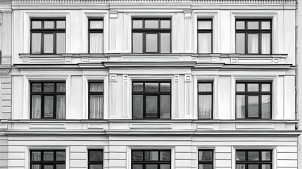 Wall Mural - Elegant building facade, city architecture, windows, white walls, urban background, perfect for real estate or architectural design