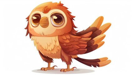 Wall Mural - Cute cartoon bird character with large eyes and colorful feathers, standing against a plain background