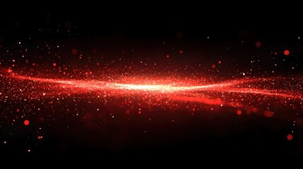 Poster - Abstract Red Light Wave on Black Background with Sparkling Particle Effect Design