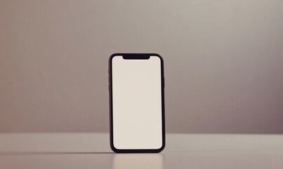 Smartphone blank screen, white background, table, modern technology, website mockup