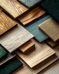 Poster - Elegant Interior Design Material Palette with Natural Wood Texture and Fabric Swatches