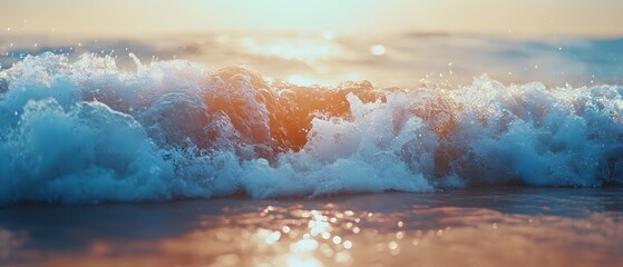Poster - Captivating ocean wave cresting at sunset with vibrant colors and dynamic water movement