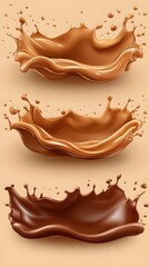 Aufkleber - Three Chocolate Splashes in Different Shades on a Beige Background Sweet and Delicious