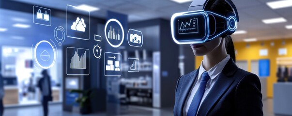 Poster - Virtual reality experience corporate office digital interaction modern technology professional environment