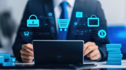 Poster - Ecommerce transaction analysis business office digital interaction professional environment close-up view data insights