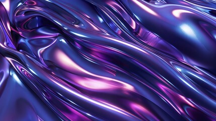 Wall Mural - Abstract 3d shiny plastic waves with purple and blue textures, lustrous liquid wavy background with dynamic illumination and reflective lights, modern render illustration