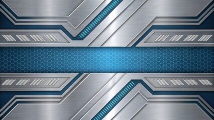 Sticker - Futuristic and technology background concept, Metallic background with blue accents and patterns.