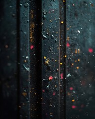 Poster - Moody Dark Texture with Water Droplets and Colorful Bokeh Lights Abstract Background