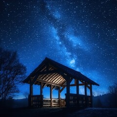Wall Mural - gazebo under the milky way a serene night landscape with starry sky and rustic architecture