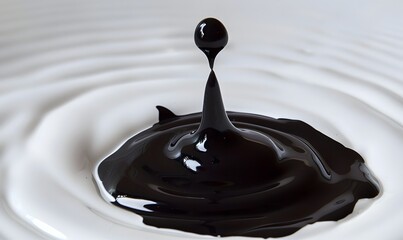 Elegant Contrast of a Single Black Ink Drop Dispersing in White Liquid