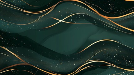 Wall Mural - Gold waves, dark green, glitter, abstract background, design