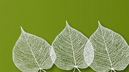 Wall Mural - Delicate Skeleton Leaves on Fresh Green Background in Natural Setting