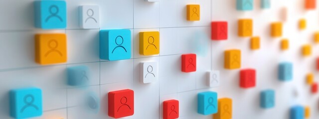 Diverse User Profile Icons, circular, square, abstract shapes, arranged in a row, set against a clean white background