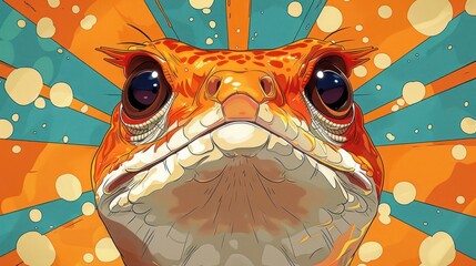 Poster - A vibrant, stylized illustration of a toad with an expressive face against a colorful background.