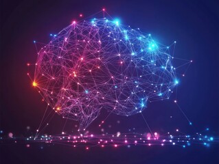 Poster - Abstract representation of a brain with neon lights