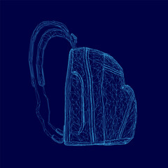 Poster - A backpack is shown in a blue color. The backpack is made of a mesh material and has a zipper. The backpack is designed to be worn on the back and is suitable for carrying books, laptops