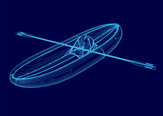 Poster - A blue kayak with a person in it and a paddle. The kayak is in the middle of the image