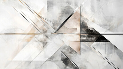 Fototapete - Monochrome abstract geometric pattern for banner and poster, sleek white gold and black presentation sophisticated design, abstract background with sharp angular elements, metallic textures for decor.