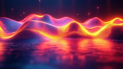 Glowing abstract landscape, energy waves, dark background, digital art, website banner