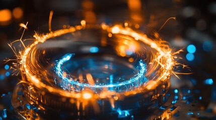 Fototapete - Abstract Dual-Colored Light Trails Forming Concentric Circular Patterns