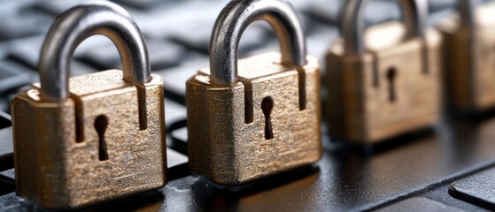 Poster - Close-up of metallic padlocks on a keyboard