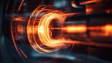 Poster - Captivating luminous trails illuminating a powerful industrial machine