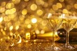 © Sana - Two elegant champagne flutes filled with sparkling wine stand against a shimmering golden background, perfect for celebrations in any season