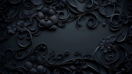 Wall Mural - Dark floral paper art background