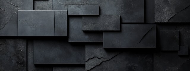 Aufkleber - Photo of black background with geometric grids and patterns for design, banner template, white space in the center of the page for text. Modern minimalist wallpaper.