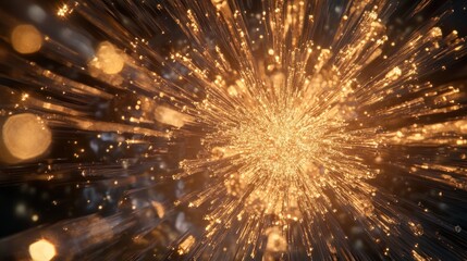 Poster - Golden Radiance, An Abstract Burst of Light and Fiber Optic Wonder