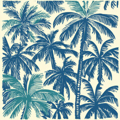 palm tree pattern, seamless design, tropical print, white background, green foliage, botanical patte