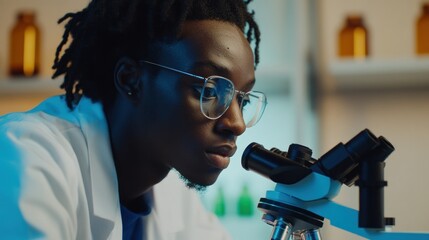 Poster - Scientist Observing Samples Under Microscope in Lab