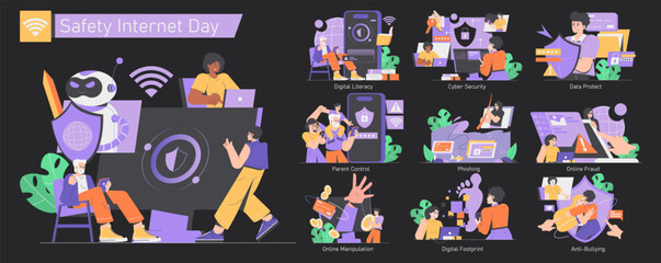 Poster - safety internet day. flat vector illustration