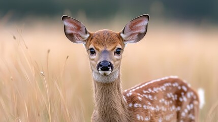 Wall Mural - Fawn in Field, Focused Gaze, Natural Light