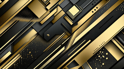 Fototapete - Monochrome abstract geometric pattern for banner and poster, sleek white gold and black presentation sophisticated design, abstract background with sharp angular elements, metallic textures for decor.