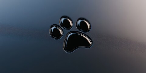 Wall Mural - Black paw with print on dark background; pet animal.