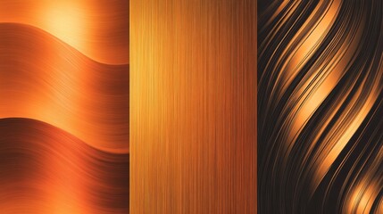 Wall Mural - Abstract representation of flowing metallic textures in warm tones, showcasing smooth gradients and depth