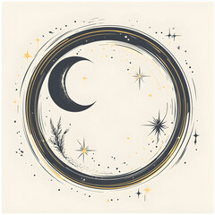 Wall Mural - minimalist circular frame with celestial stars and moon